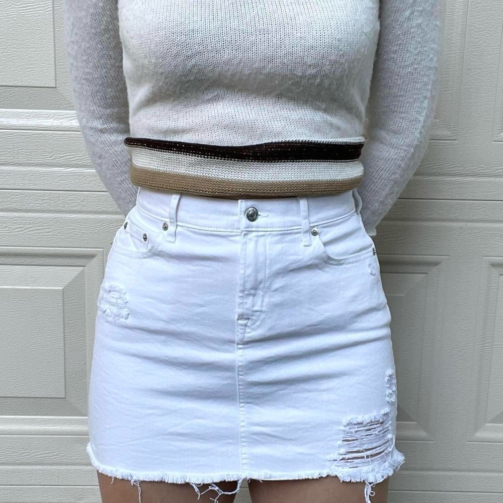 White Distressed Denim Skirt
